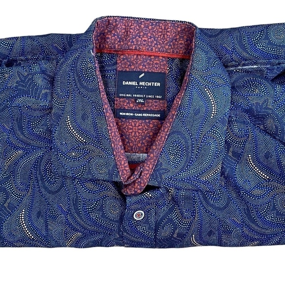 DANIEL Hechter Paris Long Sleeve Button Down Shirt, Blue Paisley, 2XL - Picture 13 of 16